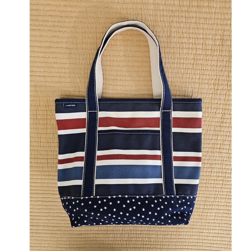 Lands End Canvas Tote Bag Patriotic Americana Stripes Stars Holiday